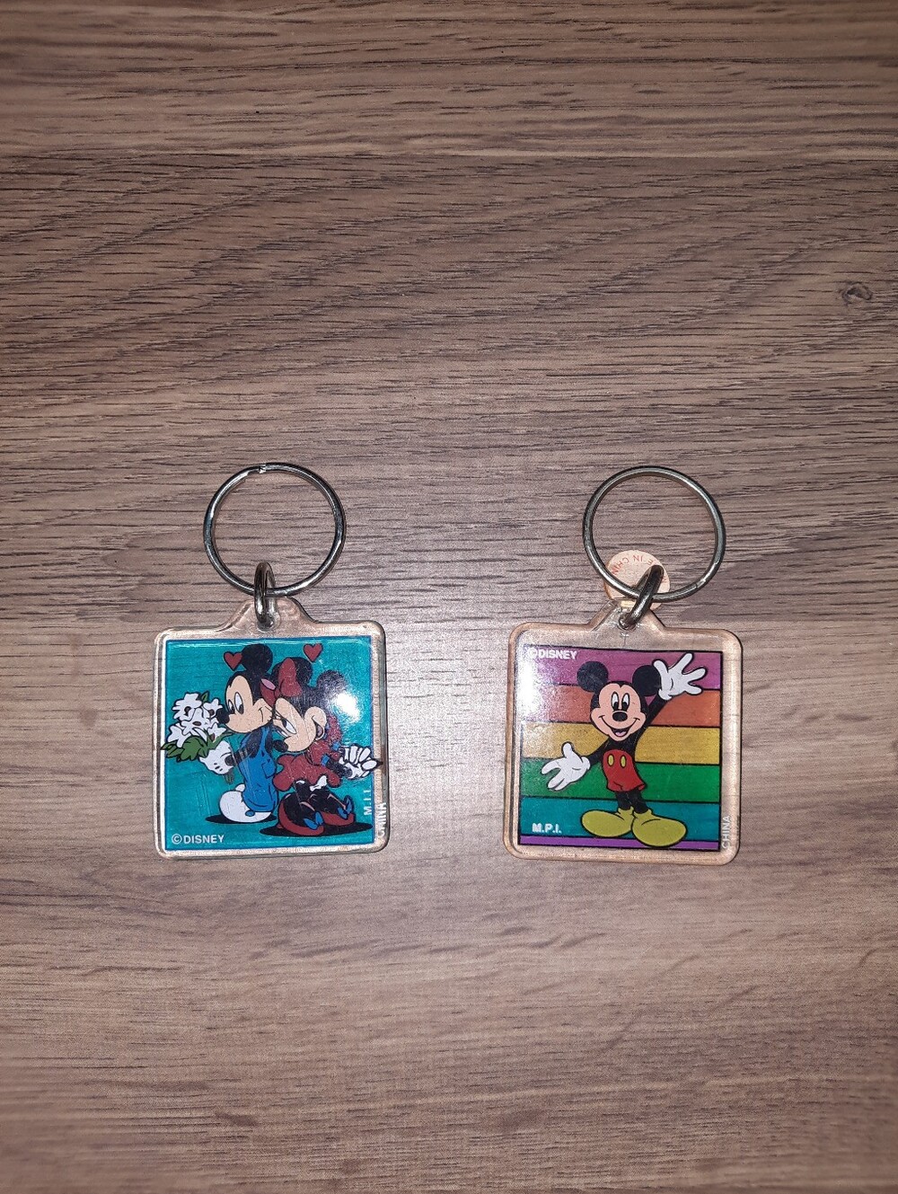 Disney Mickey & Minnie Keychain Set - Teal & Rainbow